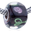 Pink Flower And Green Leaf Murano Glass European Beads