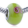 Pink Flower Green Murano Glass European Beads