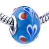 Red Dots And Blue  Heart  Murano Glass European Beads