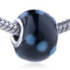 Blue Texture Dots  Black   Murano  Glass European Beads