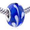 White Flower Blue Murano Glass European Beads