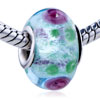 Silver Foil Red Flower And Green Leaf Translucent Murano Glass European Beads