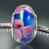Blue Pink Flower And Green Leaf Translucent Murano Glass European Beads