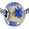 Gold Foil Blue Flower Translucent Murano Glass European Beads