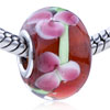 Red Murano Pink Flower And Green Leaf Translucent Molly European Beads