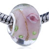Pink Flower And Golden Line Translucent Murano Glass European Beads