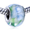 White Flower And Green Leaf Translucent Murano Glass European Beads