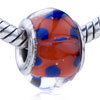  Red   Murano  Blue Dots Translucent Glass European Beads