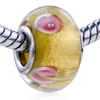  Gold  Foil Pink Flower Translucent Murano Glass European Beads