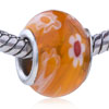White And Red Flower Semilucent Murano Glass European Beads
