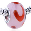 Red Letter C And Dots Translucent Murano Glass European Beads