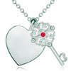 925 Sterling Silver Ruby Red Clear Crystal Clover Key Heart Engraved Custom