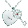 Craig Silver Tone Heart Love Light Red Crystal Clover Key Pendant  ... 