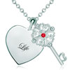 Life Silver Tone Heart Love Light Red Crystal Clover Key Pendant  ... 