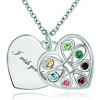 Double Heart Love Silver Tone Multi Color Crystal Pendant Necklace  ... 