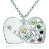 Double Heart Love Silver Tone Multi Color Crystal Pendant Necklace  ... 