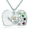 Double Heart Love Silver Tone Multi Color Crystal Pendant Necklace  ... 