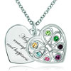 Double Heart Love Silver Tone Multi Color Crystal Pendant Necklace  ... 