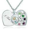 Double Heart Love Silver Tone Multi Color Crystal Pendant Necklace  ... 