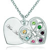 Double Heart Love Silver Tone Multi Color Crystal Pendant Necklace  ... 