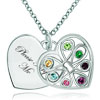 Double Heart Love Silver Tone Multi Color Crystal Pendant Necklace  ... 
