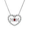 925 Sterling Silver Diamond Accent Ruby Red Crystal Mom Open Heart Pendant...