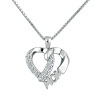 925 Sterling Silver Clear Cz Diamond Accent  Mom  Open Heart Pendant  ... 