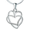 925 Sterling Silver Diamond Accent Double Open Heart Cross Love Pendant Ne...