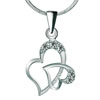925 Sterling Silver Diamond Accent Double Open Hearts Love Pendant Necklac...