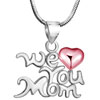 925 Sterling Silver We Love You Mom Ruby Red Heart Pendant Necklace For Mo...