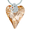 Swan Clear Detailed Litht Color Topaz Made Swarovski Crystal Heart Pendant