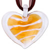 White  Murano Glass Heart  With Yellow Stripes Pendants