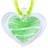 White  Murano Glass Heart  With Light Green Stripes Pendants