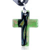 Green And Glitter Yellow Green  Cross  Dichroic Glass  Pendant 