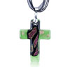 Green And Glitter Pink  Cross  Dichroic Glass  Pendant 