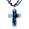  Blue  And Glitter  Blue  Cross Dichroic Glass Pendant