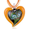 Orange Frame Heart Green Fused Dichroic Glass Pendant