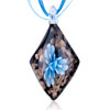 Blue Flower Black  Diamond  Dichroic Glass Pendant