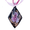 Pink Flower Black  Diamond  Dichroic Glass Pendant