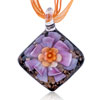 Orange And  Purple   Flower  Black Square Dichroic Glass Pendant