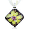 Pink And Yellow  Flower  Black Square Dichroic Glass  Pendant 