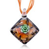 Green And Orange  Flower  Black Square Dichroic Glass  Pendant 