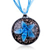 Blue Flower  Black   Round  Dichroic Glass Pendant