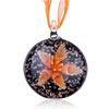 Orange Flower Black Round Dichroic Glass Pendant