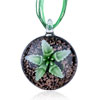 Green Flower  Black   Round  Dichroic Glass Pendant