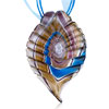 Tan And Blue Serrate Leaf Dichroic  Glass  Pendant