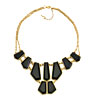 Vintage Golden Chain Jewelry Black Lump Jaspery Adorned Pendant Bubble Bib...