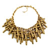 Vintage Golden Chain Jewelry Chunky Cross Adorned Pendant Bubble Bib State...