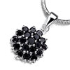 Black Crystal Flower Clusters 925 Sterling Silver Pendant