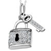 Sterling Silver Clear White Crystal Lock Key Pendant Necklace Sterling Sil...